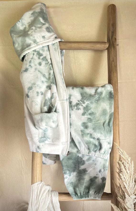 Sage Tie Dye Sweat Set | Unisex Hoodie Jogger Loungewear | Hand Dyed Cozy Outfit