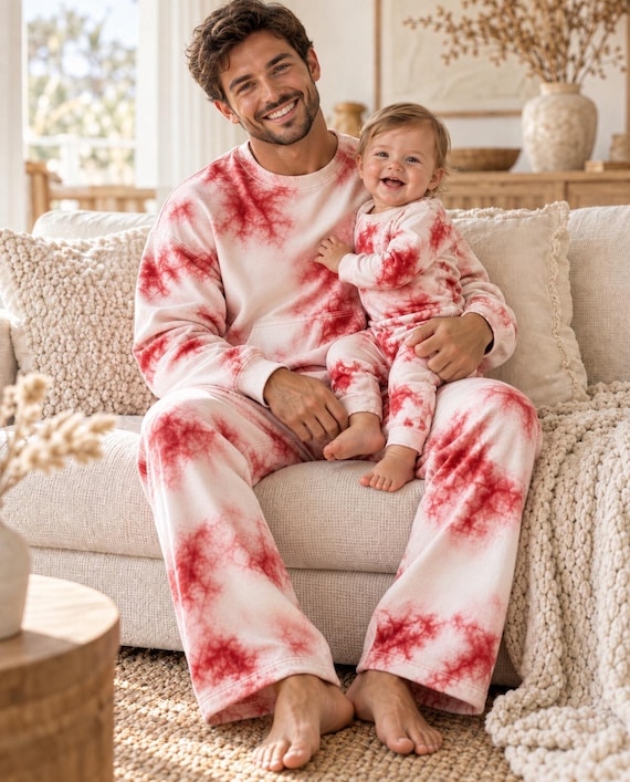 Daddy and Me Matching Outfits, Hand-Dyed Unisex Sweatshirt and Sweatpants & Infant Romper