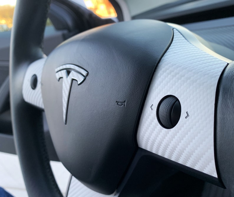 Tesla MODEL 3 Steering Wheel White CARBON Fiber Look Wrap Etsy