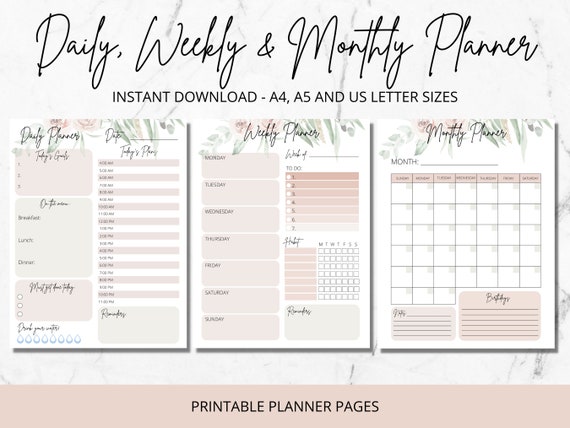 Printable Planner Daily Planner Weekly Planner Monthly | Etsy Canada