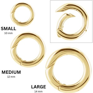 14K Solid Gold Round Push Clasp Lock Connector Enhancer Hanger for Pendants Charms Bracelets Necklaces, 3 Sizes (14K-DL-010)