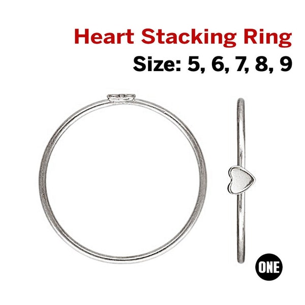 Sterling Silver Heart Stacking Ring, 5 Sizes, (SS-1032)