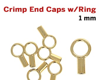 5 Pcs, 1 mm ID 14K Gold Filled Crimp End Caps With Ring, (GF-E24)