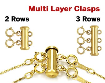 14K Gold Filled, 2 Row or 3 Row Layered Necklace Clasp, (820-GF)