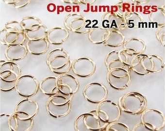 100 Pcs, 14K Gold Filled 5 mm Open Jump Rings 22 Gauge, (GF-JR22-5)