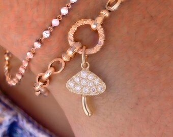14k Solid Gold & Diamond Mini Mushroom Charm,  (14K-DP-197)
