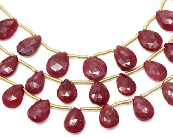 Natural Ruby Faceted Pear Drops, 7x9-8x10mm, Rich Color, Ruby Gemstone Beads, (RBY-PR-7x9-8x10)(438)