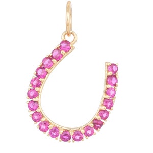 14k Solid Gold & Ruby Horse Shoe Pendant,  (14K-DP-171)