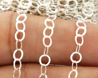 Sterling Silver Flat Oval Cable Chain,  4x2.5 mm, Medium Weight, Wholesale Pricing, (SS-030)