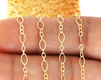 May include: Four gold chains of different lengths, all with a delicate oval link design.