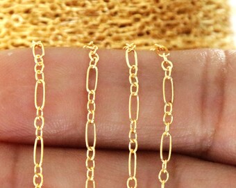 Cadena de eslabones largos y cortos chapada en oro de 14 quilates, 4,9 x 1,6 mm, precio al por mayor (GF-070).