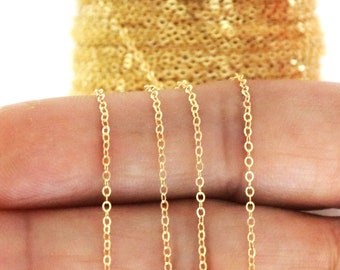 14K Gold Filled Flat Oval Cable Chain, Fine 1.75x1 mm, Wholesale Pricing, (GF-030)
