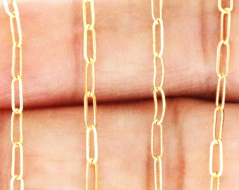 14K guldfylld platt gemkedja, kraftig, 2,5x6,5 mm kedja, grossistpris, (GF-027)