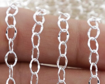 Sterling Silver Dapped Oval Cable Chain, 5x3.5 mm, Wholesale Pricing, (SS-107)