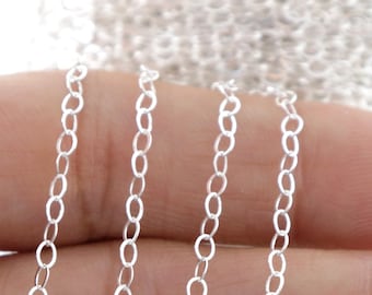 Sterling Silver Dainy Flat Oval Cable Chain, 2x1.3 mm, Wholesale Pricing, (SS-039)