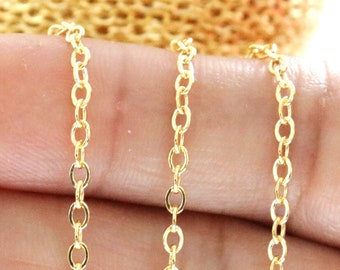 14K Gold Filled Flat Oval Cable Chain, Heavy  Weight, 3x2 mm Chain, Wholesale Pricing, (GF-022)