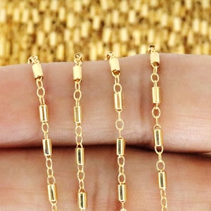 14 kt gold filled staaf- en kabelketting, 3 x 2,2 mm, (GF-101) buis van 4 mm, onafgewerkte ketting op de voet, satellietcilinderketting, groothandel kabelketting.