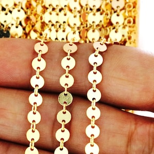 14K Gold Filled Round Sequin Disc Chain, 4 mm Round Disc, By the Foot, Bulk Savings Available!!!, (GF-018)