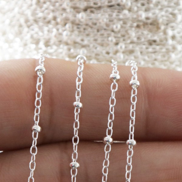 Sterling Silver Satellite Cable Chain, Cable Chain w/bead, 2x1.6 mm, (017-SS)