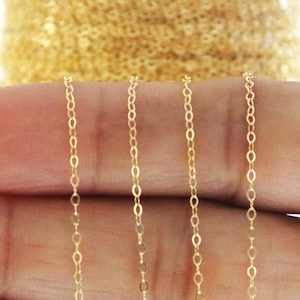 14K Gold Filled Flat Fine Oval Cable Chain, 1.3x1 mm, Baby Italian-made chain, By the Foot, Bulk Savings Available!!!.  (GF-007)