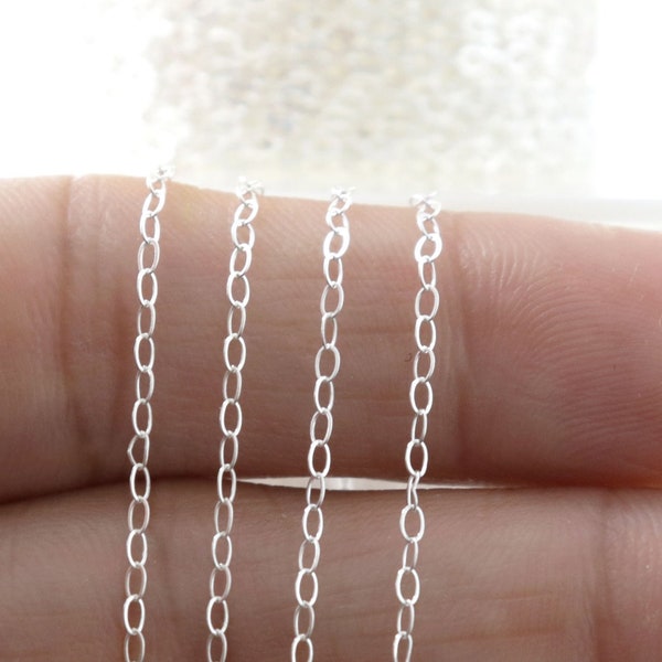 Sterling Silver Fine Flat Oval Cable Chain, 1.5 x 1 mm Links, (006-SS)