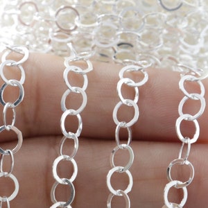 Sterling Silver Flat Round Cable Chain, 5 mm Links, (SS-065)