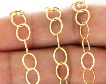 14k Gold Filled Große flache ovale mittelschwere Kabelkette, 7 x 6 mm Glieder, (GF-045)