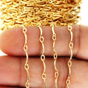 14K Gold Filled Fancy Curved Bar Link Chain, Italian Quality 1.9x4 mm Bar, (GF-132) Gold Filled Chain Wholesale