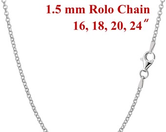 1.50 mm, Sterling Silver Rolo Chain 1.50 mm,  (ROL-160-16) (E)