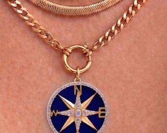 14K Solid Gold Pave Diamond Lapis North Star Pendant (14K-DP-094)