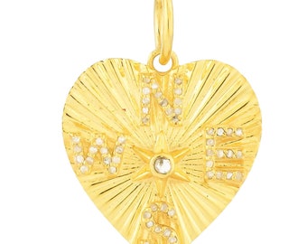 Pave Diamond  Fluted Heart Compass Pendants, (DPL-2607)