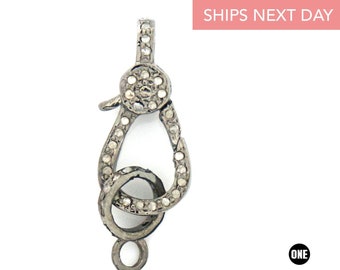 925 Sterling Silver Pave Diamond Lobster Lock Clasp Pave Diamond Findings 1 Pc Pave Diamond Clasp Pave Diamond Lobster Lock 21X15mm