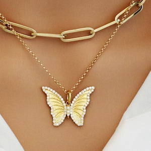 14K Solid Gold Pave Diamond Butterfly Pendant, (14K-DP-052)