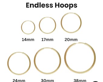 14k Gold Filled Endless Hoops, Endless Hoop Earrings 6 Sizes - 14mm, 17mm, 20mm, 24mm, 30mm, 38mm, Sold as Pair, (GF-706)