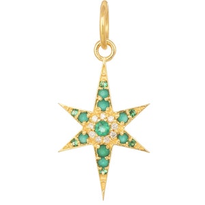 14k Solid Gold & Diamond Emerald Starburst Pendant,  (14K-DP-177)