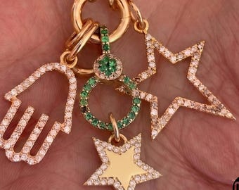 14K Solid Gold & Diamond Star Charm,  (14K-DCH-847)