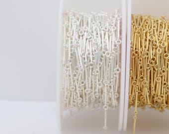 14k Gold Filled  Long Bar Chain, Sterling Silver Long Bar Chain, 12.5 mm Long Bar, n, Sold by the Foot, Bulk Savings Available!!!
