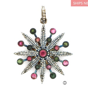 Sterling Silver, Pave Diamond Tourmaline Pendant, (7003-DTM)