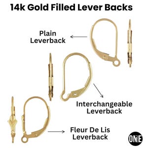 Gancho de brinco com fecho de alavanca em ouro 14K, disponível em 3 estilos: liso, intercambiável e flor de lis (GF-323)
