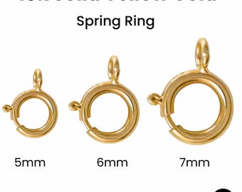 Cierre de anillo de resorte de oro macizo de 18k, cierre de resorte de 5-6-7 mm con anillo abierto, (18k-104)