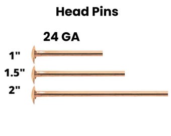 14K Rose Gold Filled Head Pin, 24 GA Headpins Available in 3 Sizes - 1, 1.5, & 2 Inches, wholesale bulk pricing, (RG-H24)