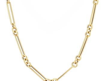 14K Solid Gold paperclip chain, 3 & 1 Link,  ITALIAN Paperclip Rolo Mixed Link (14k-4.8x17.5(10))