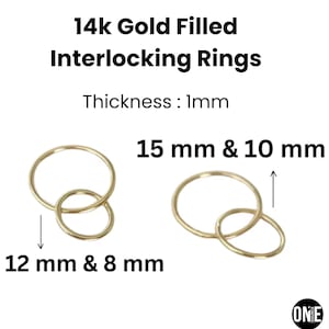 14K Gold Filled Interlocking Rings, Connector Links Available in 2 Sizes - 12&8 mm, 15 and 10mm, Interlocking Jump Rings (GF-836)