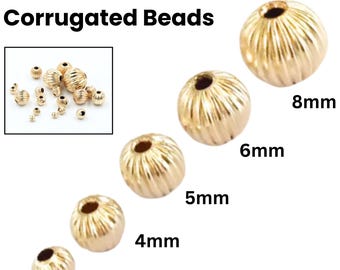 Perles ondulées droites rondes remplies d'or 14 carats, 3 mm, 4 mm, 5 mm, 6 mm, 8 mm | Vente en gros en vrac | Fabriqué aux États-Unis (GF-560)