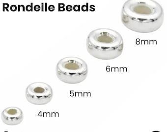 Sterling Silver Rondelle Beads, Rondelle Spacer Beads 3mm, 4mm, 5mm, 6mm, 8mm | Bulk Savings | Made in USA (SS-2019)