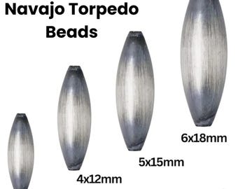Navajo Pearls Sterling Silver Oval Beads, Navajo Torpedo Pearls Available in 3 Sizes - 3x9mm, 4x12mm & 5x15mm (NP-700)