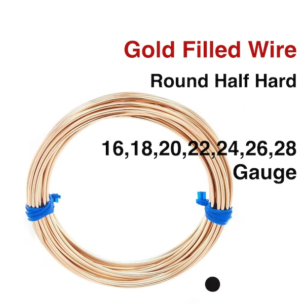 14K Gold Filled Round Half Hard Wire,  16-18-20-22-24-26-28 GA, (W-GF-HH)