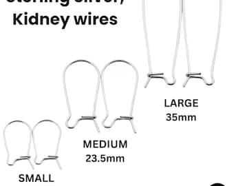 Sterling Silver Kidney Ear Wire, Beading Earring Wire available in 3 Sizes - 16mm, 23.5mm and 35mm, Wholesale Bulk Pricing, (SS-722)