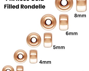 14K Rose Gold Filled Roundel Beads Plain, Rondell Beads in 5 Sizes - 3mm, 4mm, 5mm, 6mm and 8mm, Wholesale Bulk Pricing, (RG-610)
