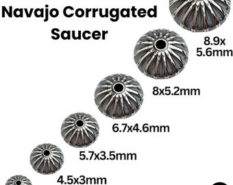Navajo Pearls Sterling Silver Saucer Corrugated Beads, Oxidized Beads Available in 5 Sizes - 3.3mm, 4.5mm, 5.7mm, 6.7mm, 8mm, (NP-560)